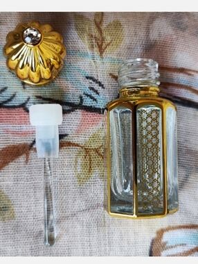 Vintage Reproduction Small Glass & Gold Perfume Bottle with Dauber Crystal Top